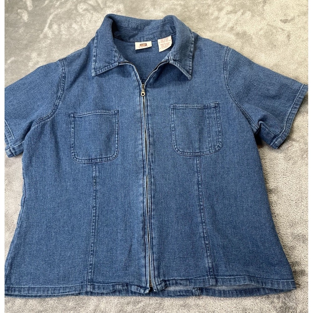 Vintage Jean Zip Top Faded Glory Y2K Short Sleeved Size Large